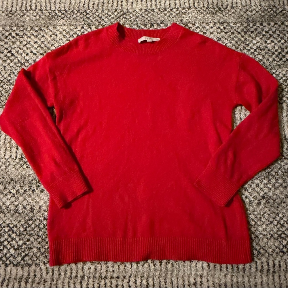 LOFT Bright Red Ribbed Crewneck Sweater